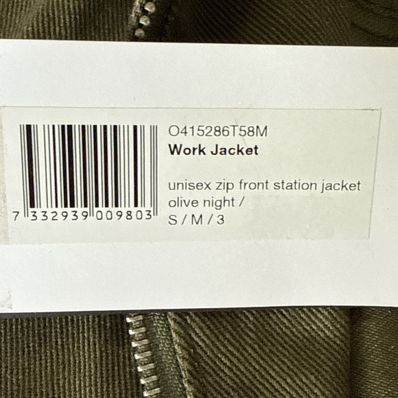 WeSC Zip Front Station Work Jacket Olive Green Canvas Mens S NWT Chore Coat - Picture 7 of 7